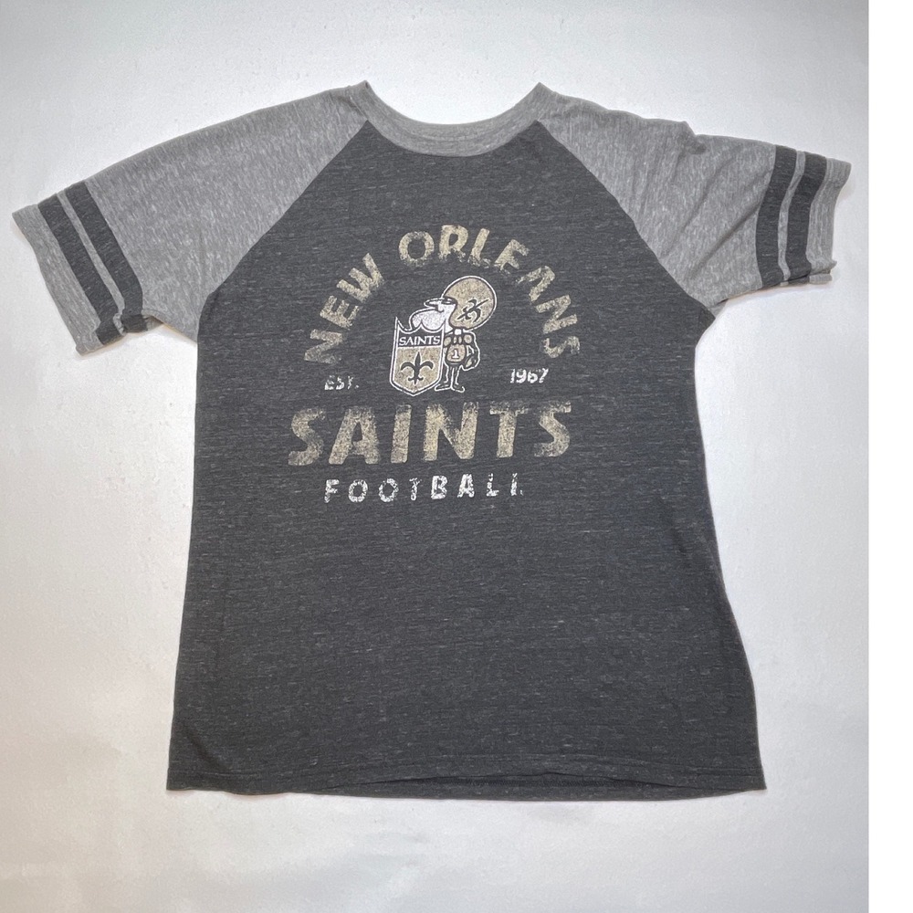 NFL Men T-Shirt New Orleans Saints Raglan Graphic Tee L Charcoal Grey